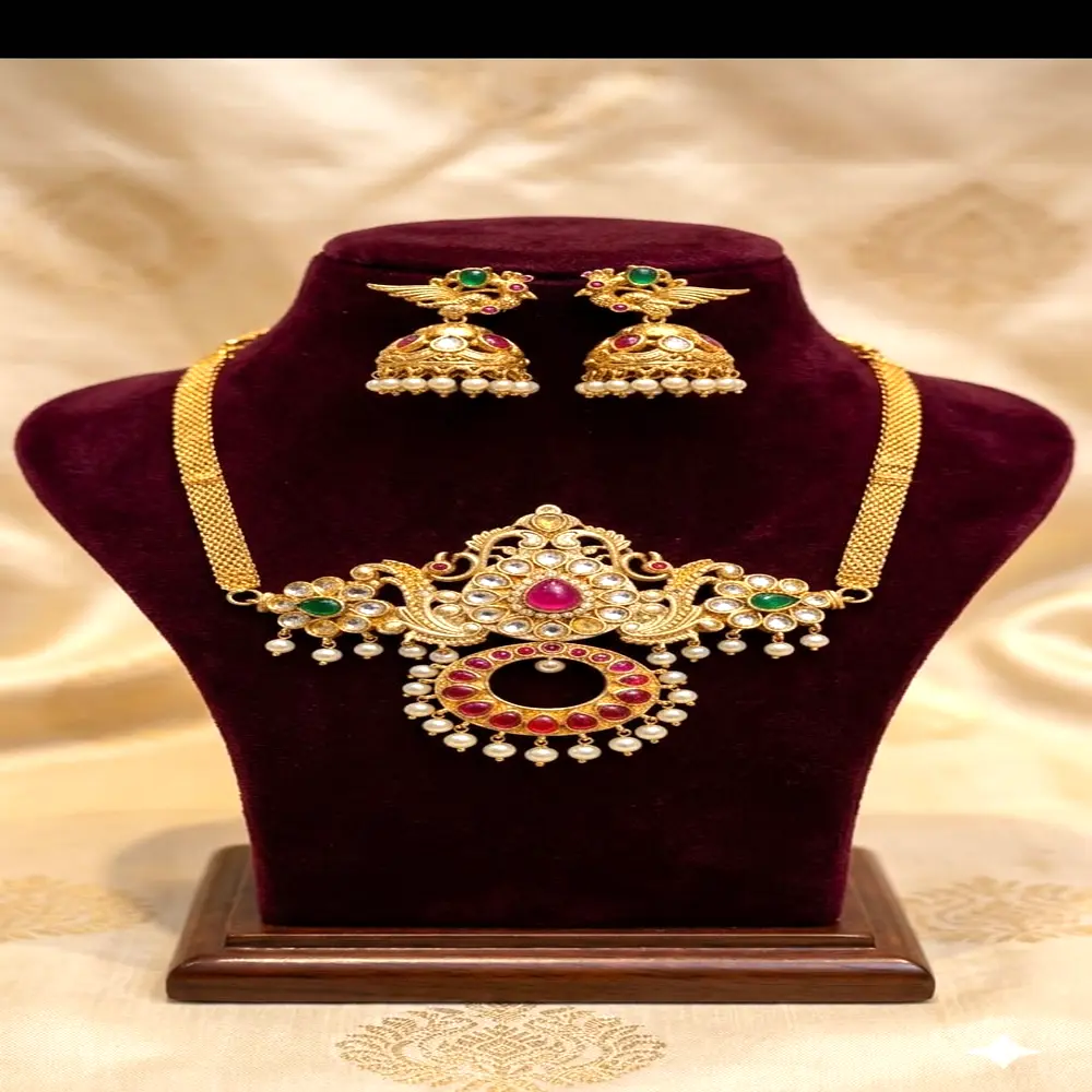 150A Premium Traditional Kundan Necklace Set with Jhumka Earrings for Women - Image 1